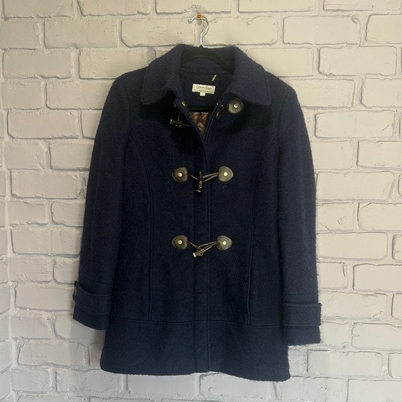NWOT Calvin Klein Blue Pea Coat Timeless Wool Design size 8 - Picture 1 of 9
